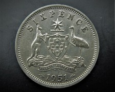 AUSTRALIA  1951 SILVER SIXPENCE  / SNIFF'S ANCIENT COINS T-1