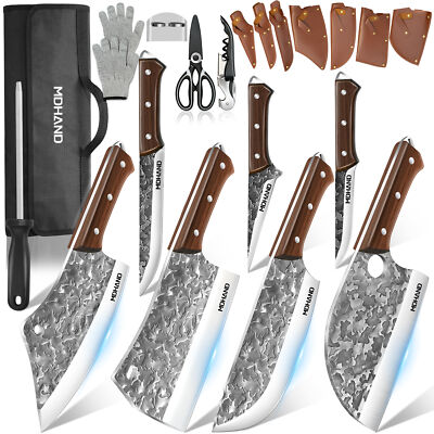 Handmade HAND FORGED DAMASCUS STEEL CHEF KNIFE Set Kitchen Knives with sheath