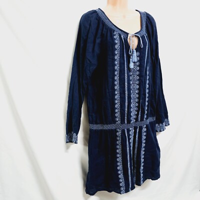 Lucky Brand Women Size XL Boho Top Tunic Mini Dress Blue Embroidered Cotton  | eBay