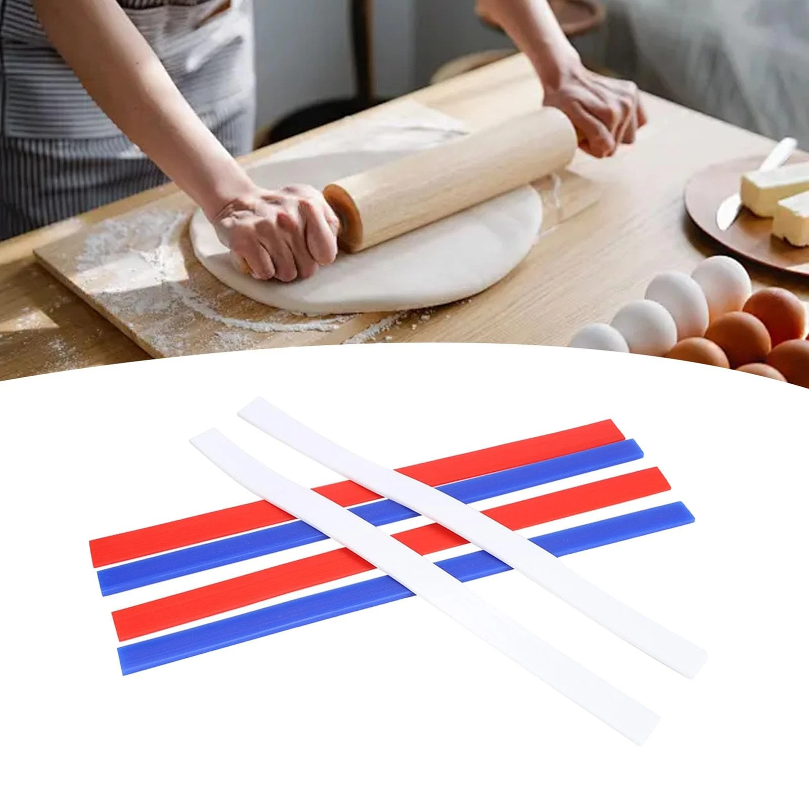 Rolling Pin Guides Strips, Non Stick Silicone Dough Measuring Rolling Pin, Sa...