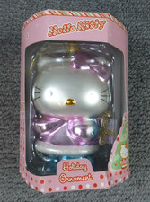 Sanrio 2004 Hello Kitty Glass Hand Blown Christmas Ornaments Pink  Blue 5  NIB