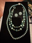 Vintage Green Double Necklace With Clip On Earrings — photo 1