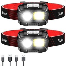 Blukar Lampe Frontale Rechargeable, [Lot de 2] 2000L Super Lumineux Étanche L...