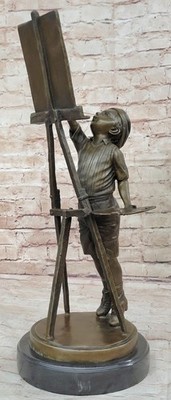 Hot Cast Prodigy Boy Painting Art on Canvas Detailed Handcrafted Bronze Decor NR