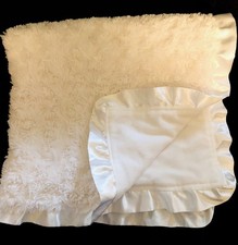 Parents Choice Rosette Ivory White Swirl Baby Blanket Satin Ruffle 30x40 Walmart