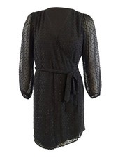 MICHAEL Michael Kors Women's Plus Swiss Dot Wrap-Style Dress (0X, Black)