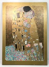 Vintage Offset Lithograph Print on Particle Board Gustav Klimt The Kiss (1908)
