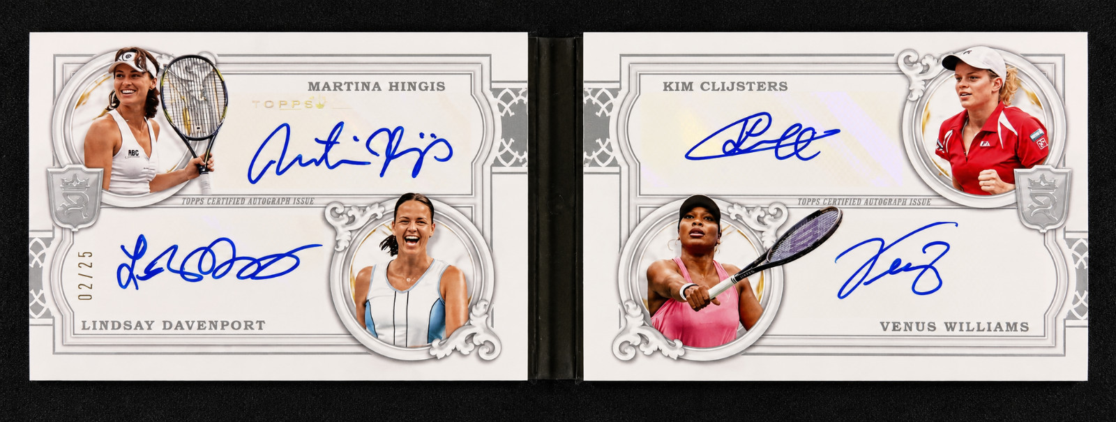 Kim Clijsters / Venus Williams / Martina Hingis / Lindsay Davenport #QA-HDCW Tennis Cards 2024 Topps Royalty Quad Autograph Book Card trading card — raw and PSA graded price guide
