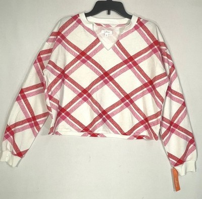 Colsie Lounge Sweatshirt Womens Small Fleece Long-Sleeve Plaid