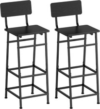Set of 2 Bar Stools, Counter Height Bar Stools with Backrest and Footrest, Tall