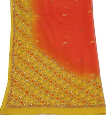 Sushila Vintage Orange Indian Dupatta Pure Chiffon Silk Embroidered Long Stole