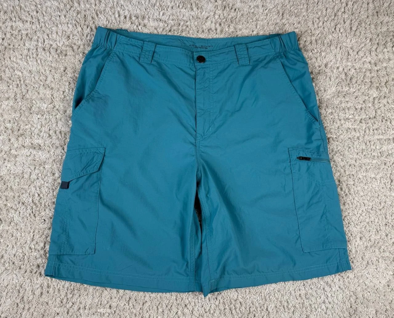 Men’s Columbia Omni-Shade Blue Nylon Shorts Cargo Pockets Hiking Outdoors