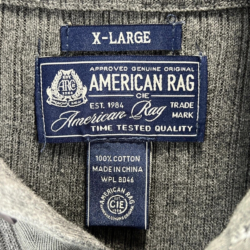 American Rag Sweater Mens Extra Large Gray Military Shoulder Tabs Pockets Cotton - Image 4 of 4