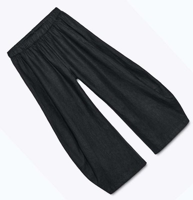ZARA NEW WOMAN MID-RISE ZW COLL LINEN VOLUME PANTS WIDE-LEG BLACK
