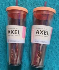 2 x Core Axel Double Wall Tumbler With Straw Pink Cup 710ml Cold drink&Handwash