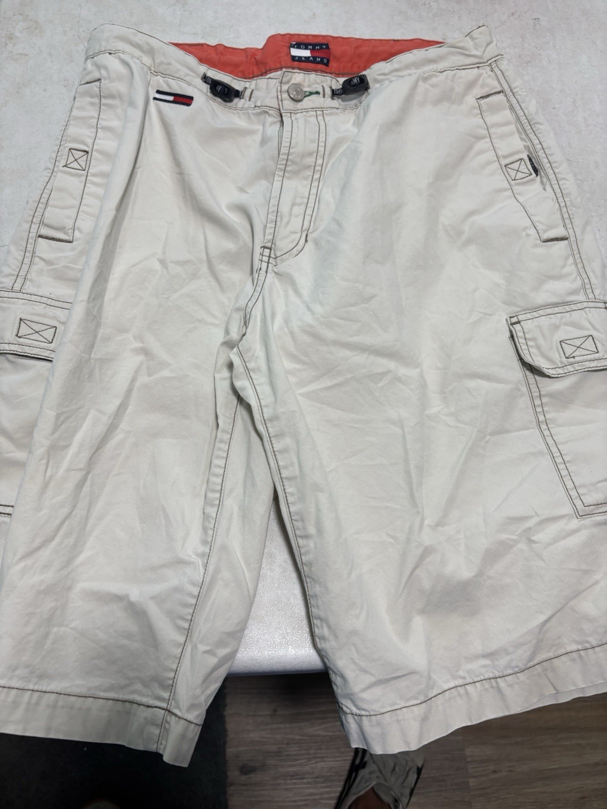 Vintage Tommy Hilfiger Cargo Shorts Adult L Tan Skater Grunge Streetwear Y2K