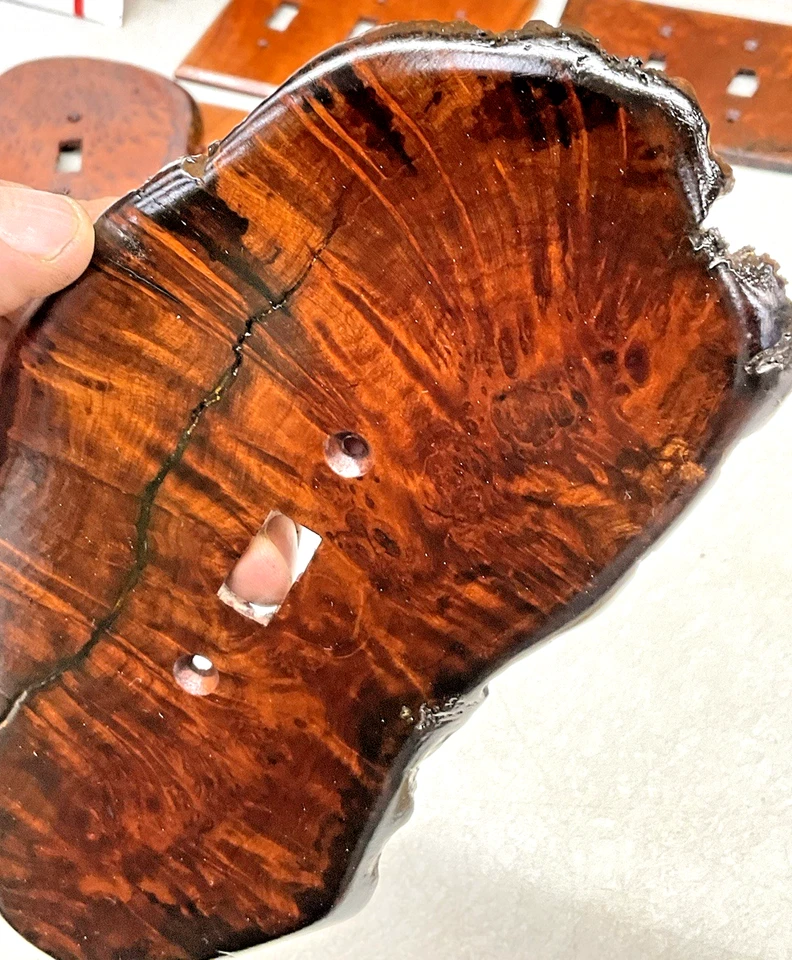 WOW Increíble! Cubierta de placa de interruptor de palanca eléctrica de madera de burl de borde vivo vintage Foto 4 de 4