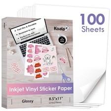 Koala Printable Vinyl Sticker Paper for Inkjet Printers - 100 8.5"x11", White