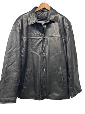 Guess Leather Jacket Mens XL Black Button Front Fleece Lined Outerwear Coat