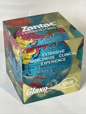 Vintage Zantac Glaxo Roche Pharmaceutical Acrylic Globe Paperweight 2” Square