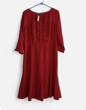 Talbots Red Ruffle Midi Dress Sz 10 Bell Sleeve Cocktail Wedding Guest Long