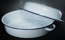 Large Traditional Enamel Roasting Dish- Fish Kettle- Pie Tin- With Handle & Lid