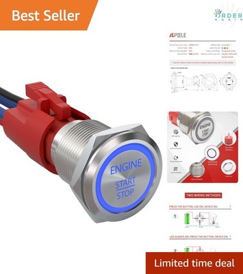 Car Ignition Switch Push Button Waterproof 12V LED Light Engine Start 19mm