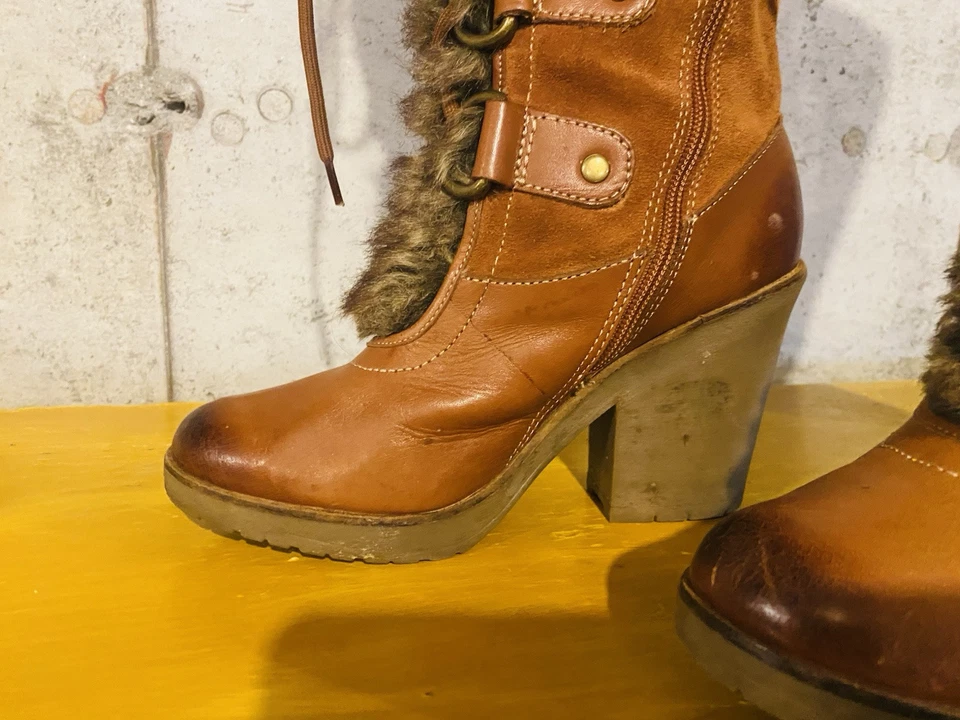 Botas hasta la rodilla de cuero Lucky Brand con piel sintética talla 8. 5 cordones estilo años 70 Foto 4 de 4