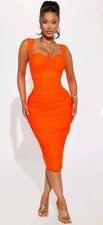 FashionNova Melanie Ruched Bandage Midi Women's Orange Dress Sz.S NWT