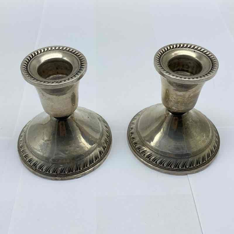 Duchin Creation Sterling Silver Weighted Candlesticks Pair Gadroon Border 3"
