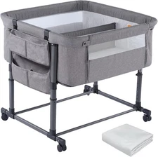 Twin Bassinet for 2 Babies,Portable Twins Crib with Storage Bag and Replaceab...