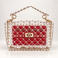 Valentino Garavani Rockstud Spike Medium Clear PVC Bag Gold Studs Chain Strap