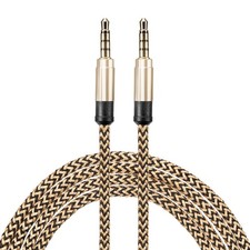 Aux Cable 3.5mm Male to Male Nylon Braided 10Feet Auxiliary Cord Gold