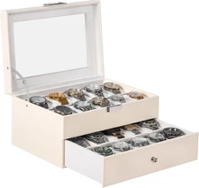 Watch Case, 20-Slot Watch Box for Men, 2-Layer Watch Display Case with Large Gla