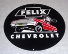 VINTAGE CHEVROLET FELIX THE CAT IN SPORTS CAR 12" METAL CHEVY GASOLINE OIL SIGN