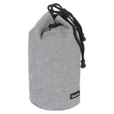 Soft Drawstring Lens Case with Cotton Pad 4.7" OD Thick Fleece Cloth, Grey