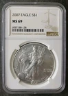 2007 $1 American Silver Eagle Dollar NGC MS69