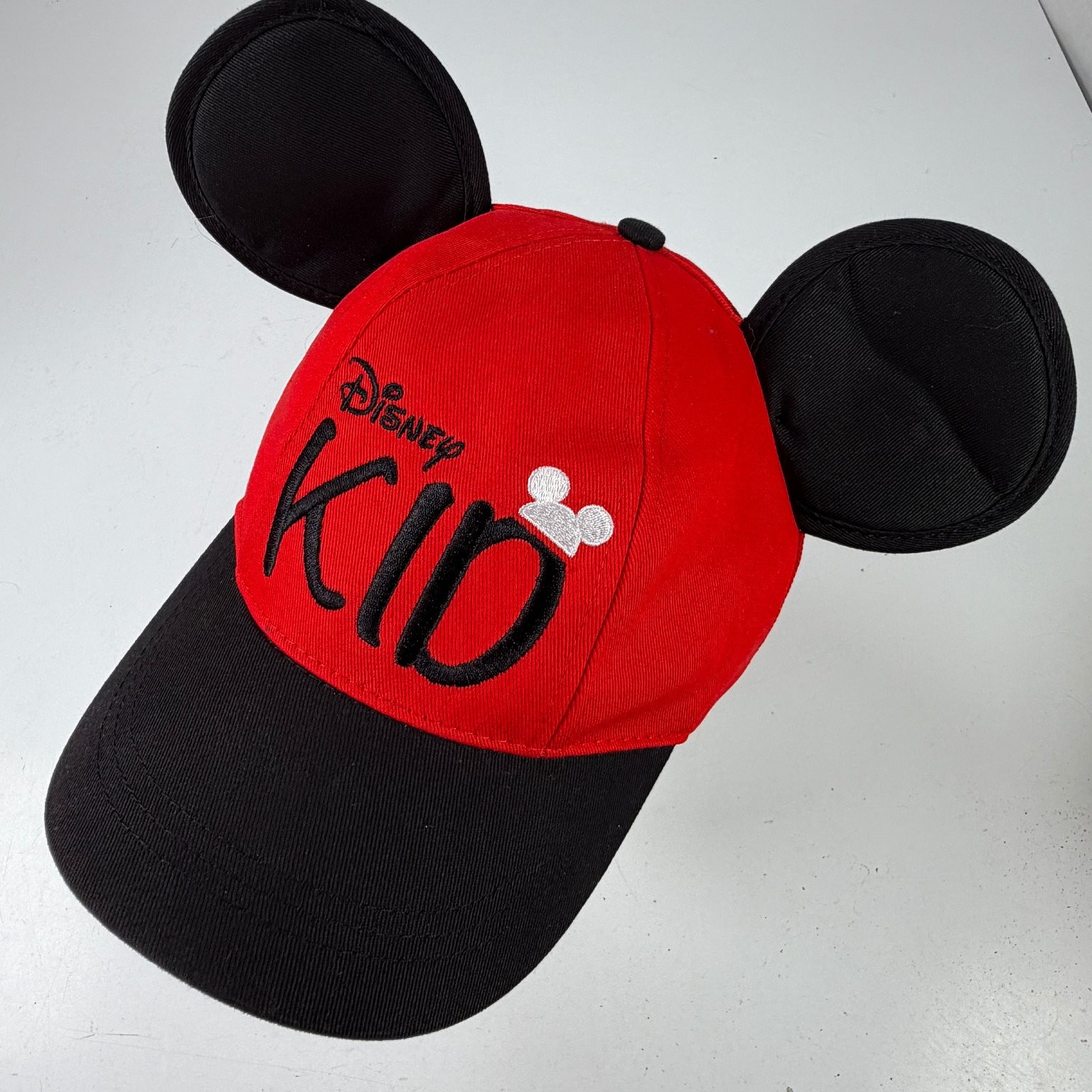 Disney Boys Youth Red Black Baseball Cap Mickey Ears 54-57CM Cotton Adjustable