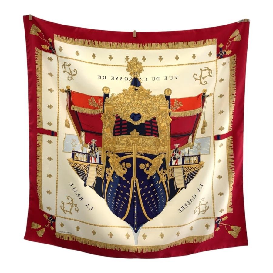 Hermes Carre90 Silk Scarf Vue Du Carrosse De La Galere Reale in Red Ivory