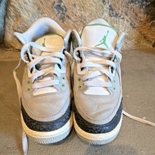 Jordan Air Jordan 3 Retro 'Chlorophyll' Gray Green Leather Kids Sneakers 7Y