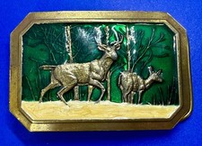 Deer Elk Buck Doe Wildlife Hunting Scene Colored 1976 Great American Belt Buckle