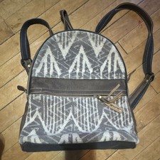 Myra Bag Geometric Canvas Leather Backpack Gray Tassel Adjustable Strap