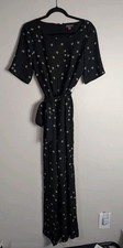 Vince Camuto Black Ditsy Reset Tie Waist Wide-Leg Jumpsuit Size 8