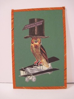 owl on a plane Original Collage 4 x 6 inch art Outsider Naïve Fantasy Dada