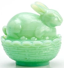 Covered Bunny - Jade (Jadeite) - Mosser Glass, USA