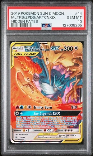 2019 POKEMON SUN & MOON HIDDEN FATES #44 MOLTRES & ZAPDOS & ARTICUNO GX PSA 10