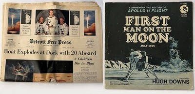 Apollo 11 1969 Detroit Free Press Newspaper + MGM First Man On Moon Record