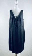City Chic Dress Womens 18 Black Cut Out Front Deep V Sleeveless Whimsigoth