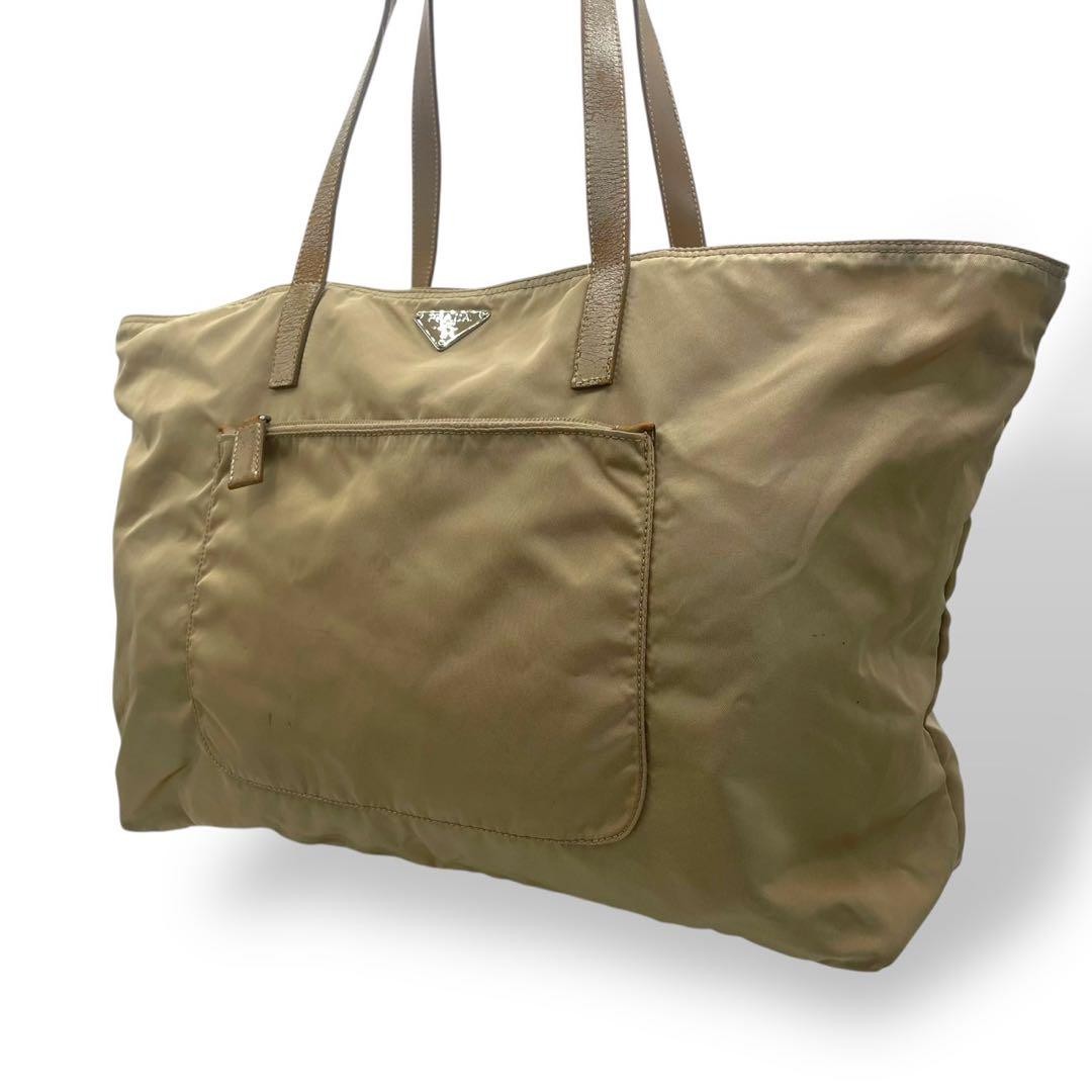 Prada Mini Boston Tote in Beige Nylon & Leather A4 Size Designer Handbag