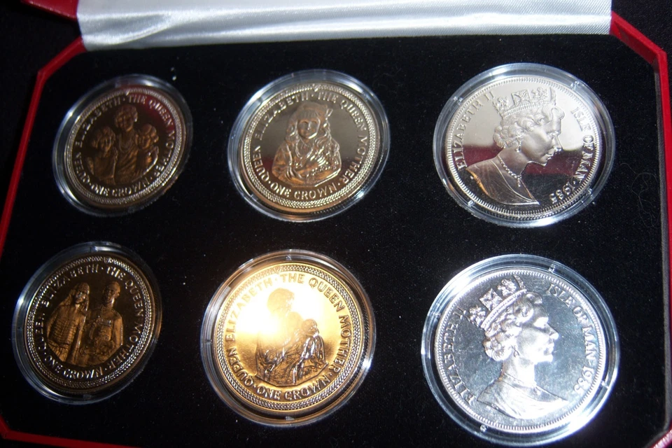 1985 ISLE OF MANN Queen Elizabeth the Queen Mother 1 crown 6 coin set PobjoyMint - Image 3 of 4